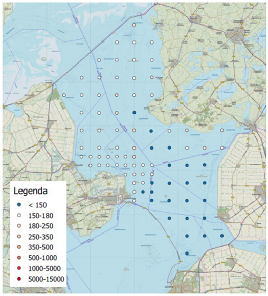 Afbeelding 5. Dieptegemiddelde chlorideconcentratie gemeten op 21 t/m 23 januari 2019 (Friocourt, 2020).